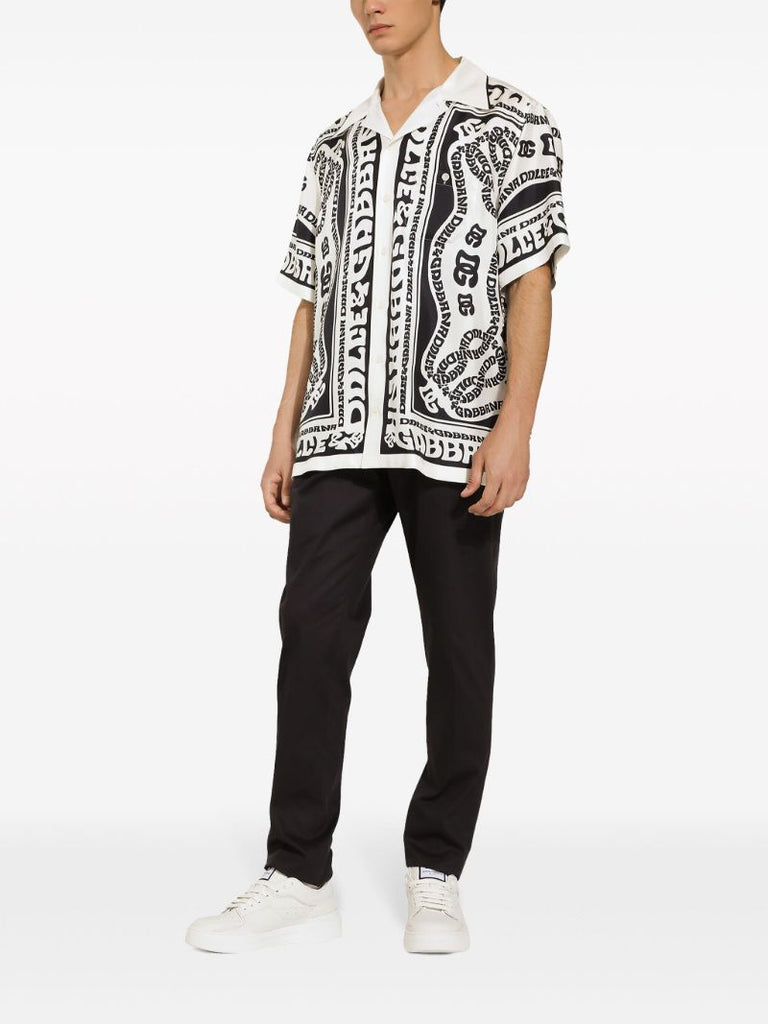 White Marina-print Silk Shirt