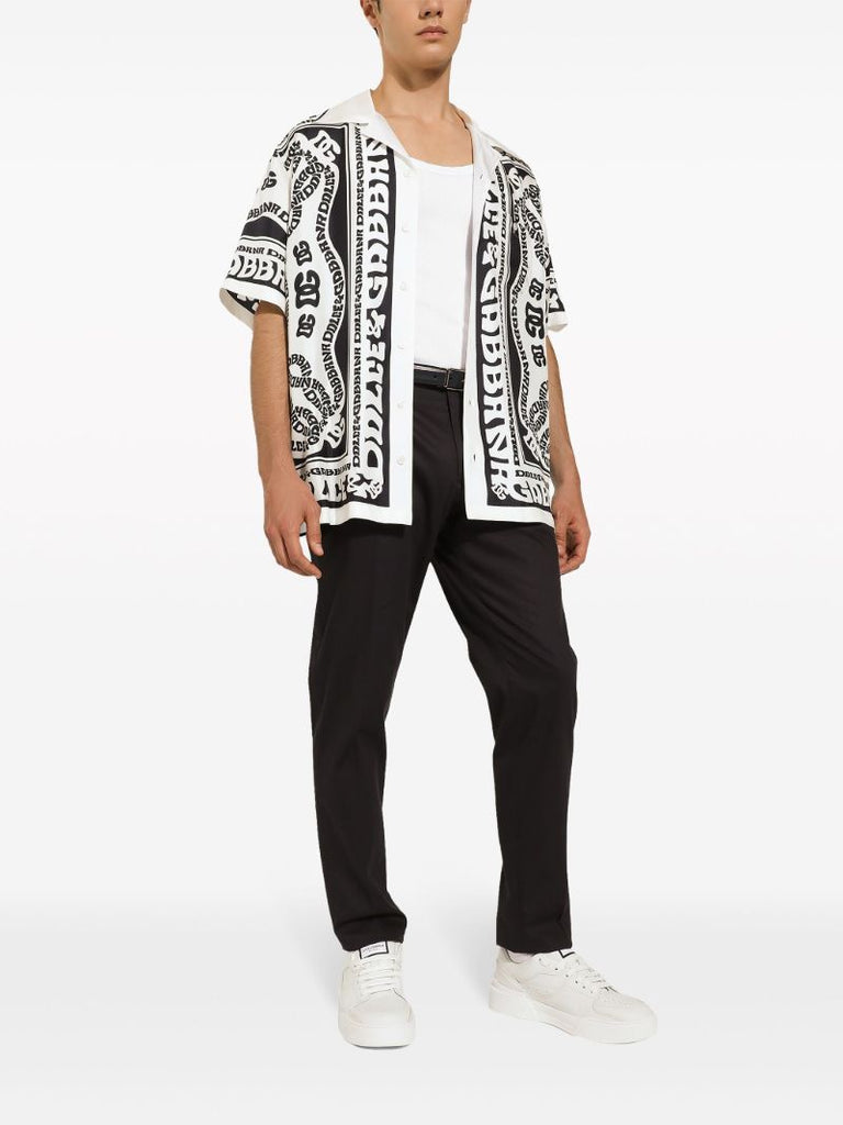 White Marina-print Silk Shirt