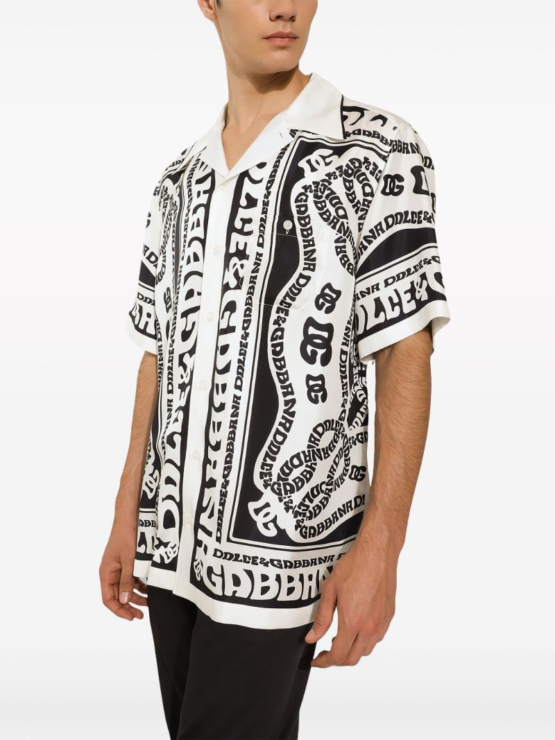 White Marina-print Silk Shirt
