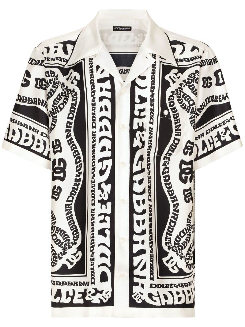 White Marina-print Silk Shirt