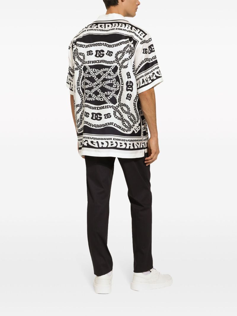 White Marina-print Silk Shirt
