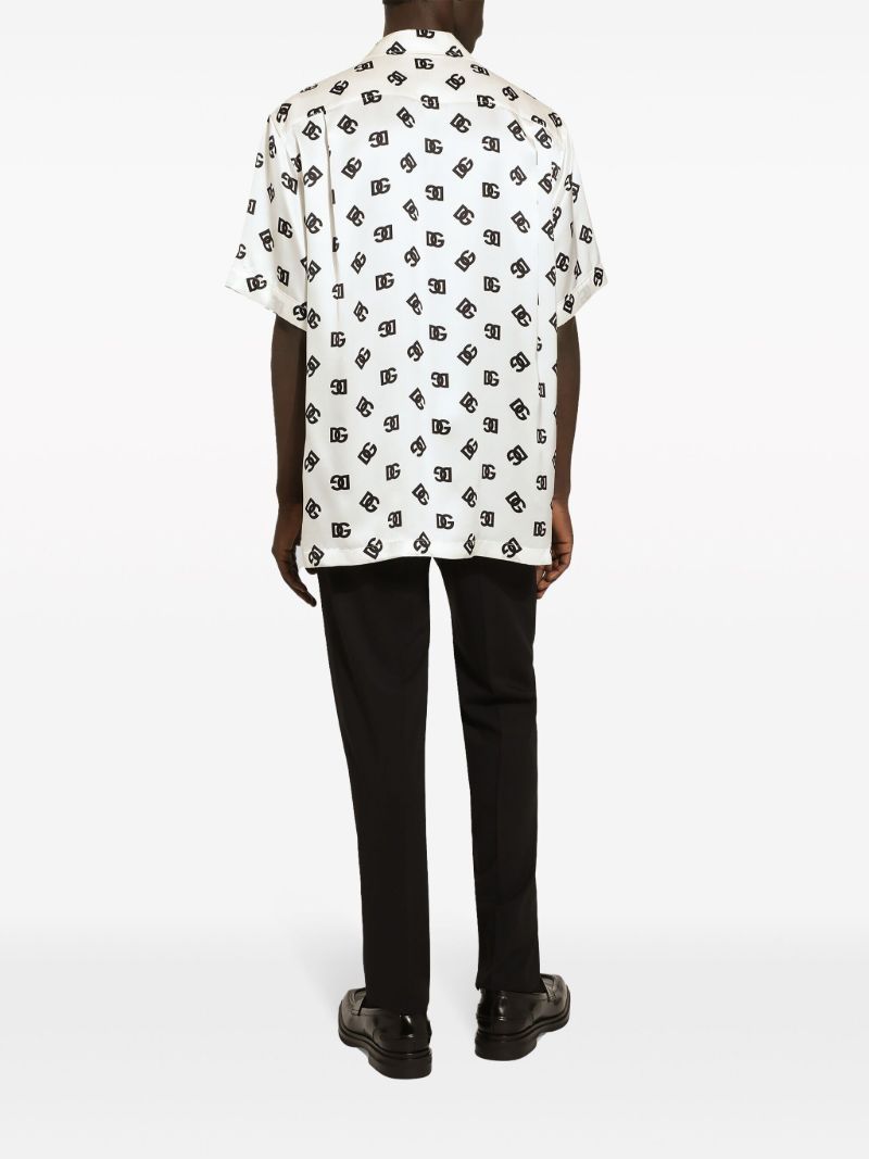 White Dg Logo-print Silk Shirt