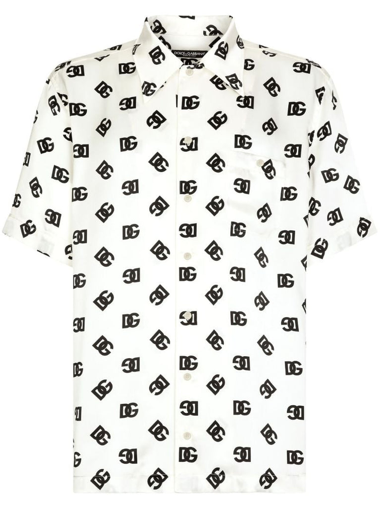 White Dg Logo-print Silk Shirt