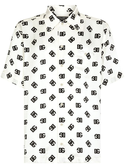 White Dg Logo-print Silk Shirt