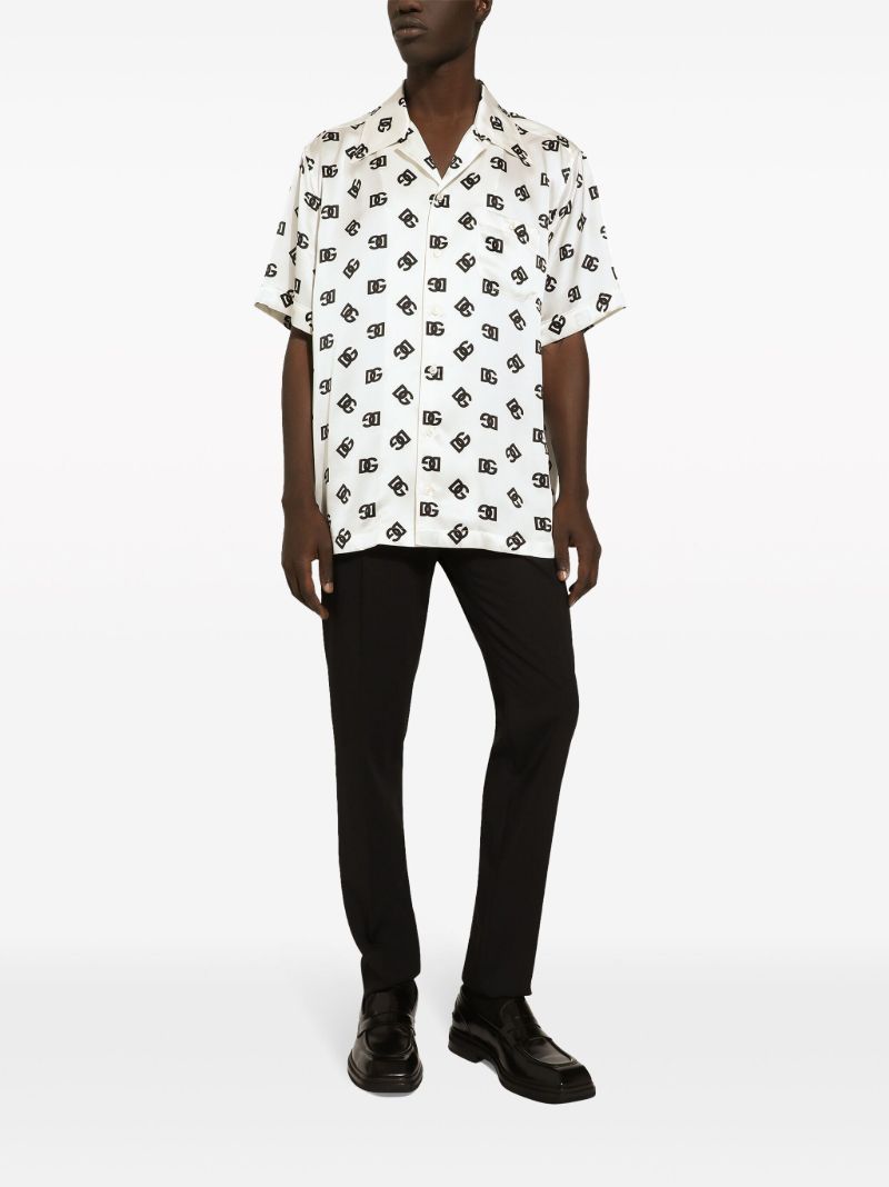 White Dg Logo-print Silk Shirt