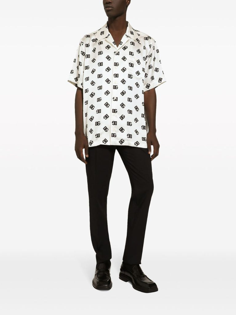 White Dg Logo-print Silk Shirt