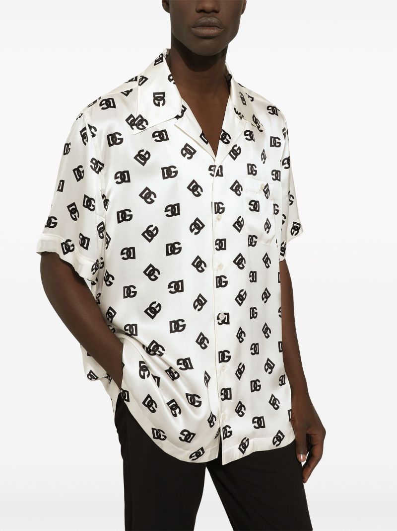 White Dg Logo-print Silk Shirt