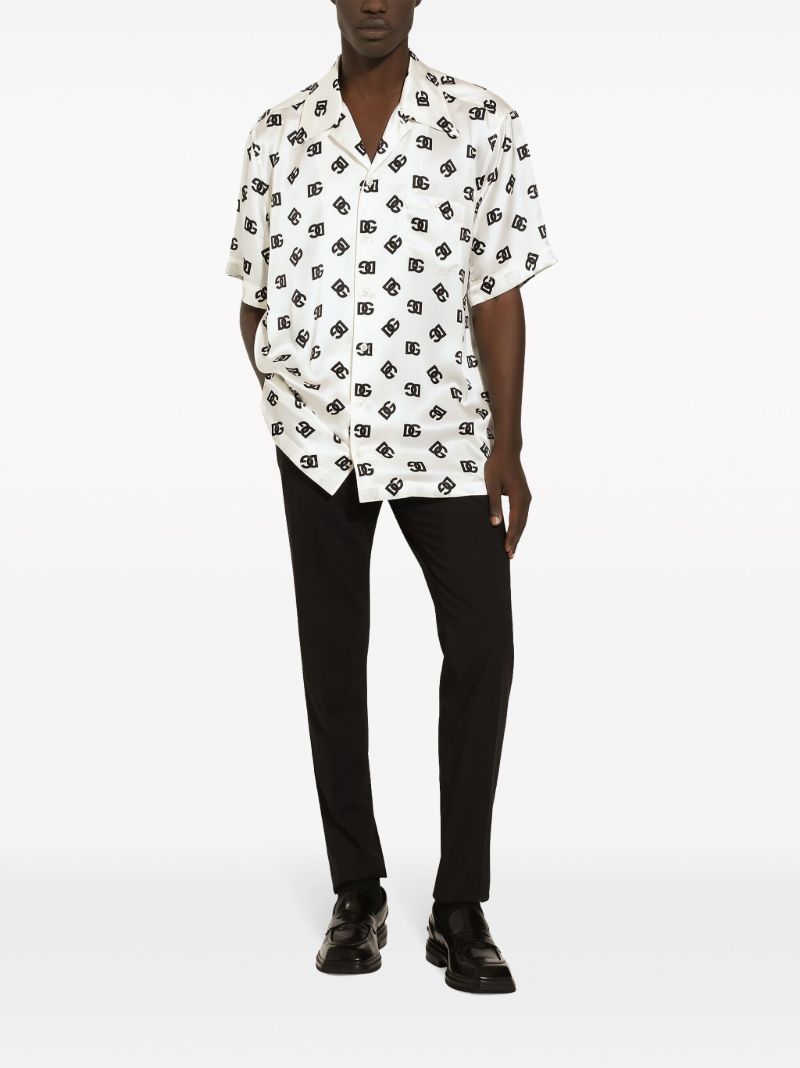 White Dg Logo-print Silk Shirt