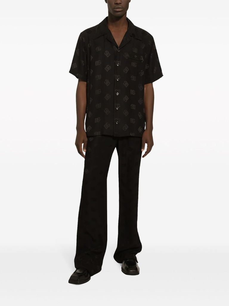 Black Dg Monogram-jacquard Silk Shirt