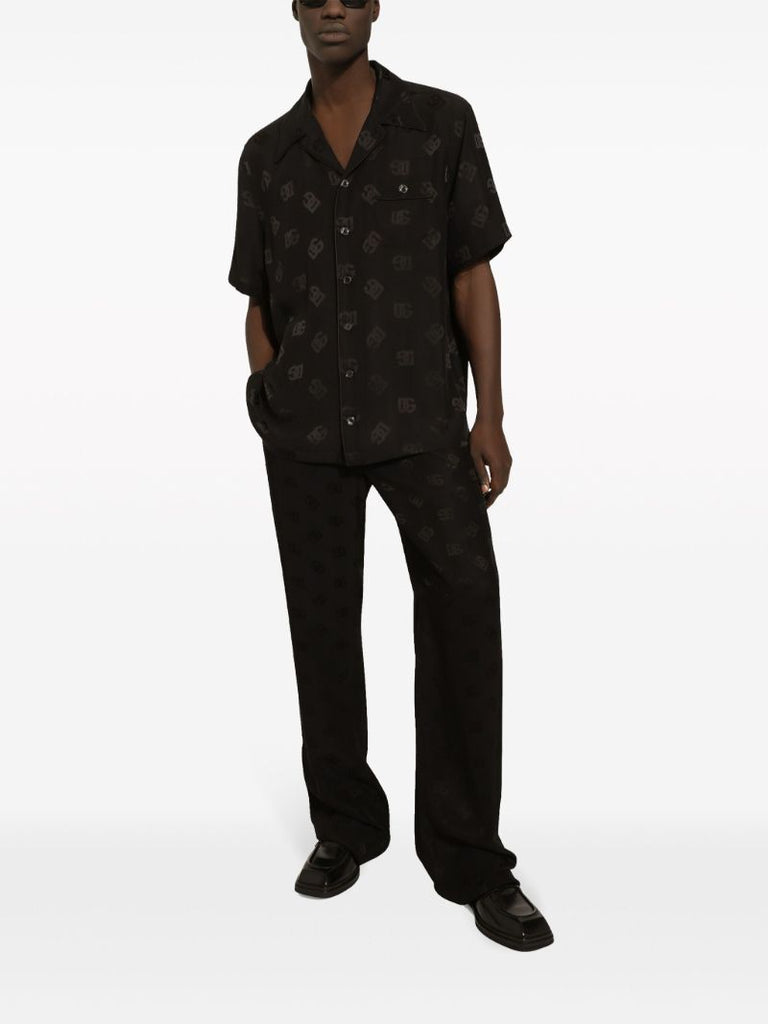 Black Dg Monogram-jacquard Silk Shirt