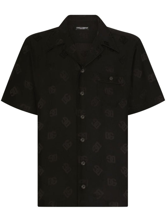 Black Dg Monogram-jacquard Silk Shirt