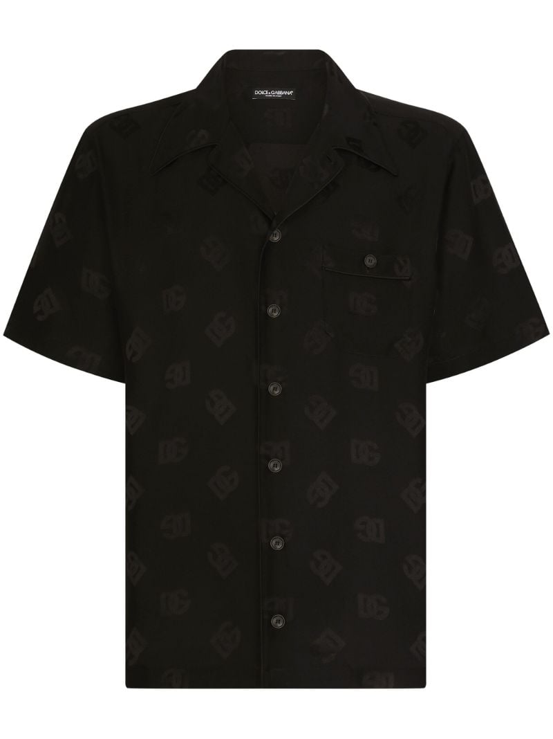 Black Dg Monogram-jacquard Silk Shirt