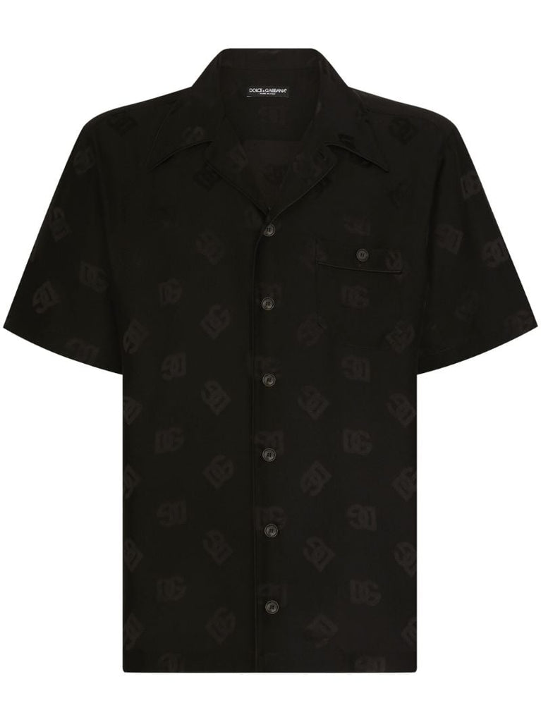 Black Dg Monogram-jacquard Silk Shirt