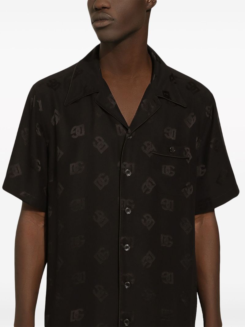 Black Dg Monogram-jacquard Silk Shirt
