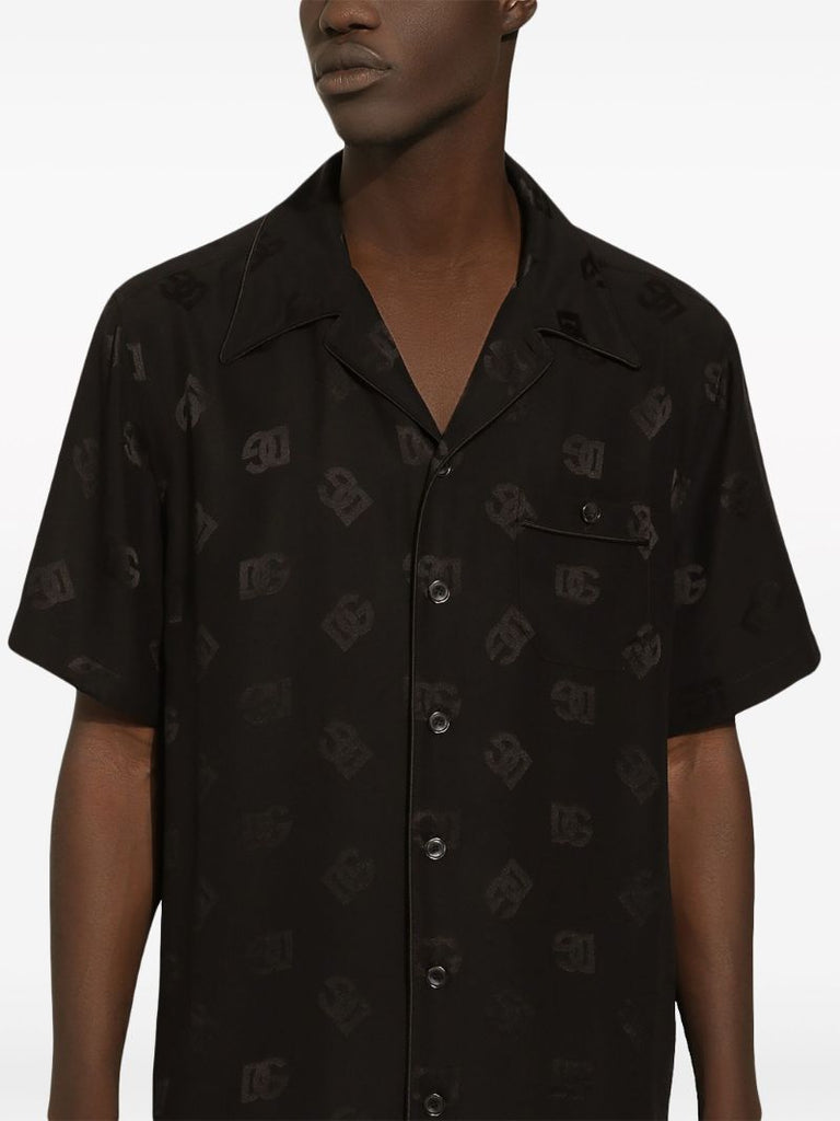 Black Dg Monogram-jacquard Silk Shirt