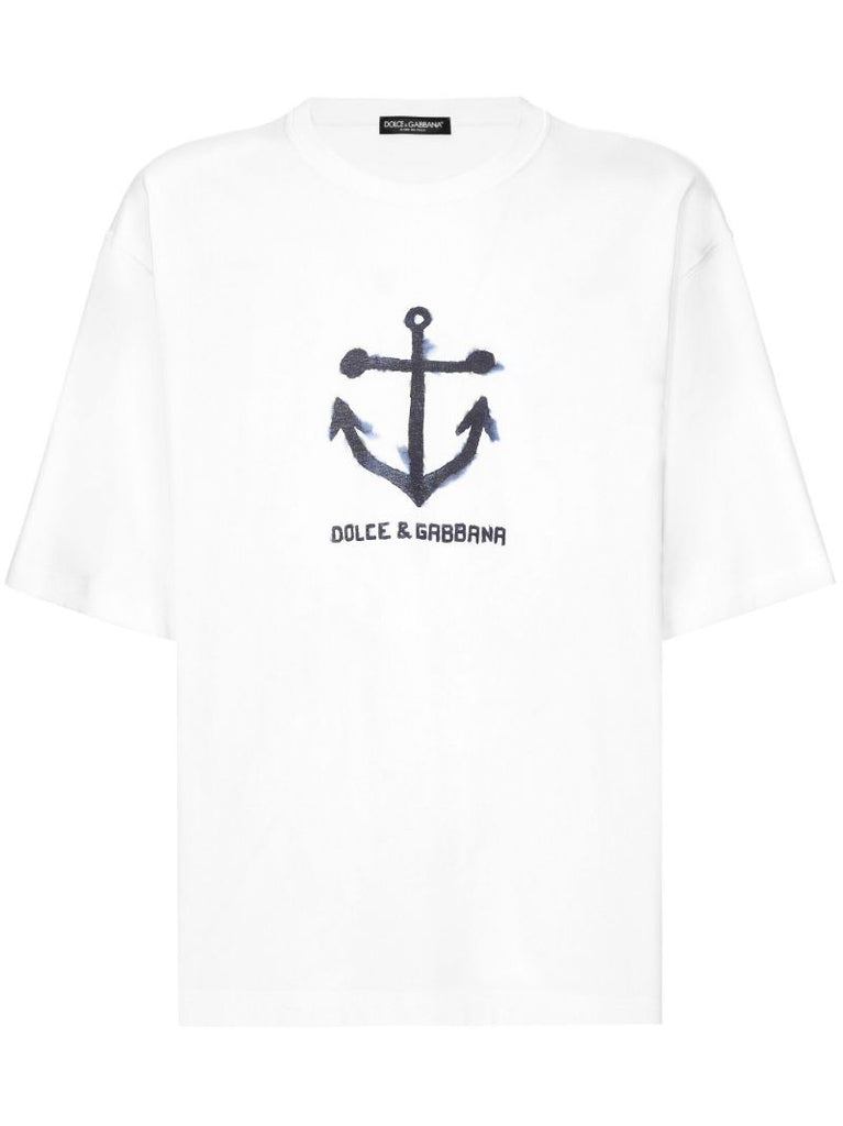 White Marina-print Cotton T-shirt
