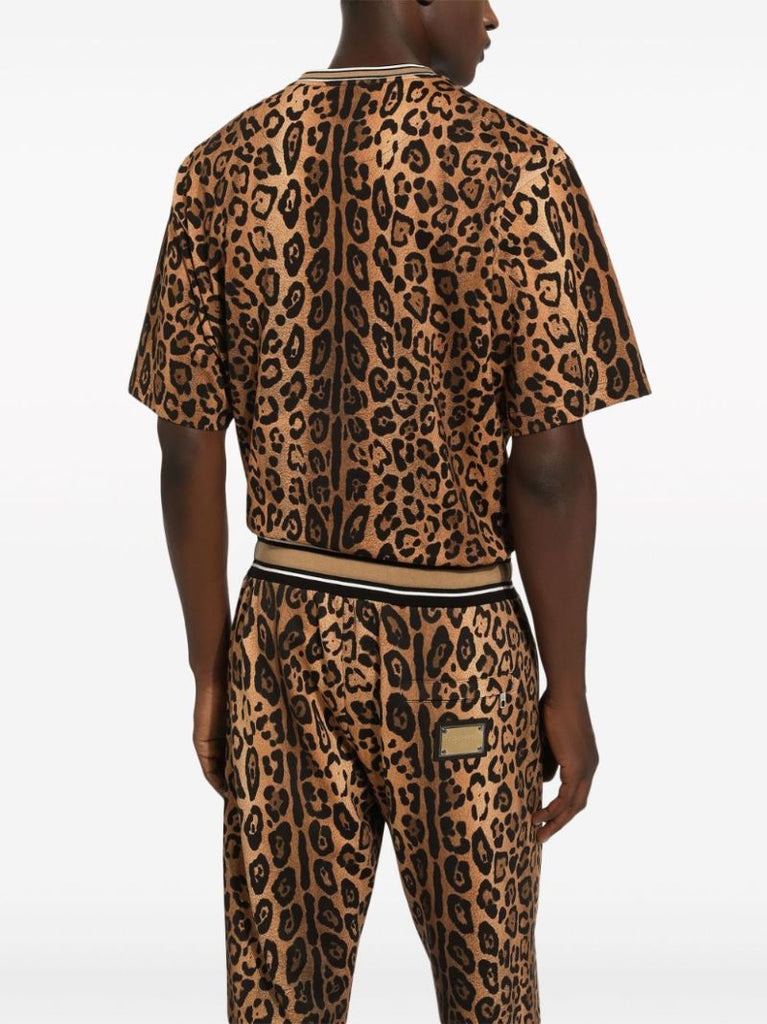 Brown Leopard-print Cotton T-shirt
