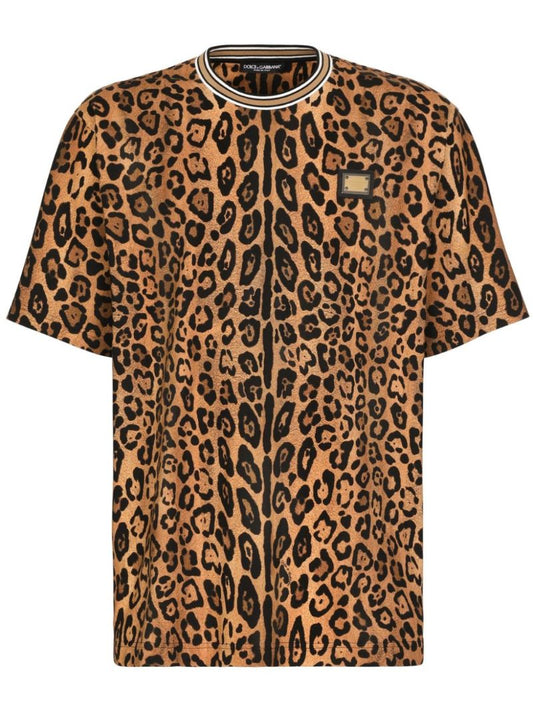 Brown Leopard-print Cotton T-shirt