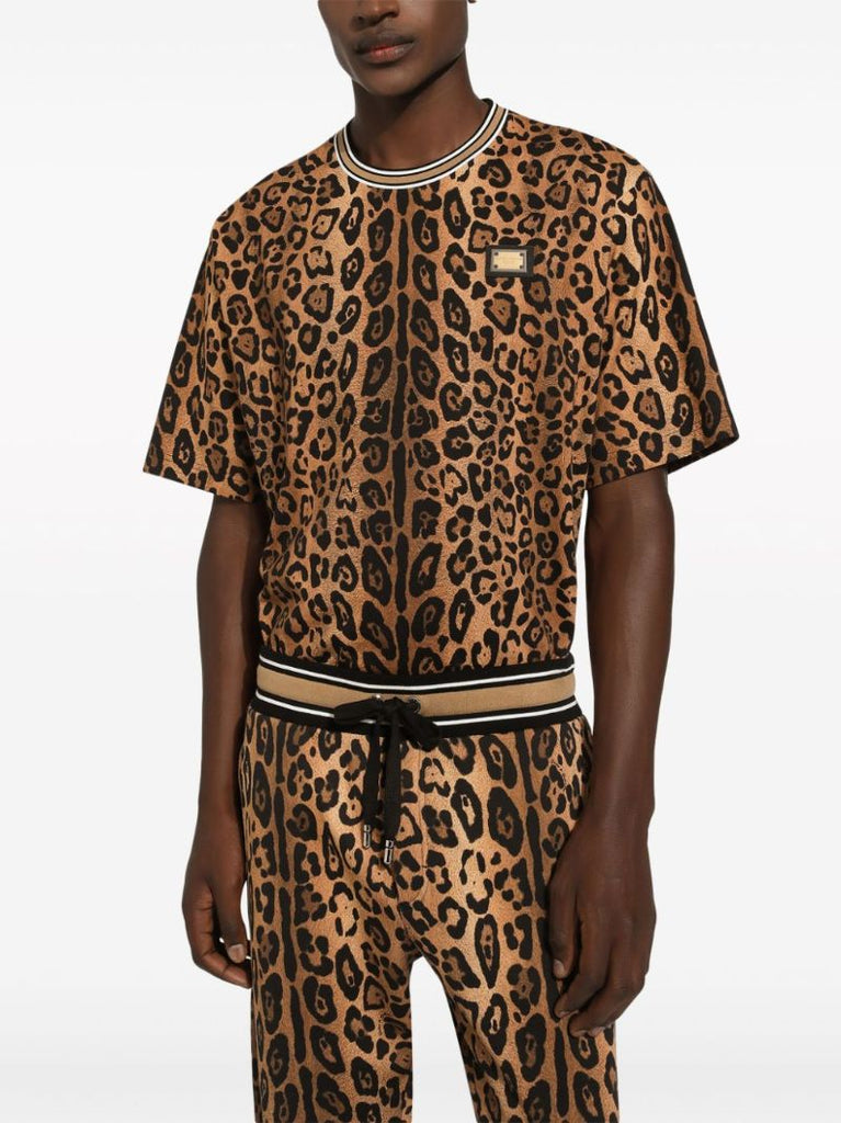 Brown Leopard-print Cotton T-shirt