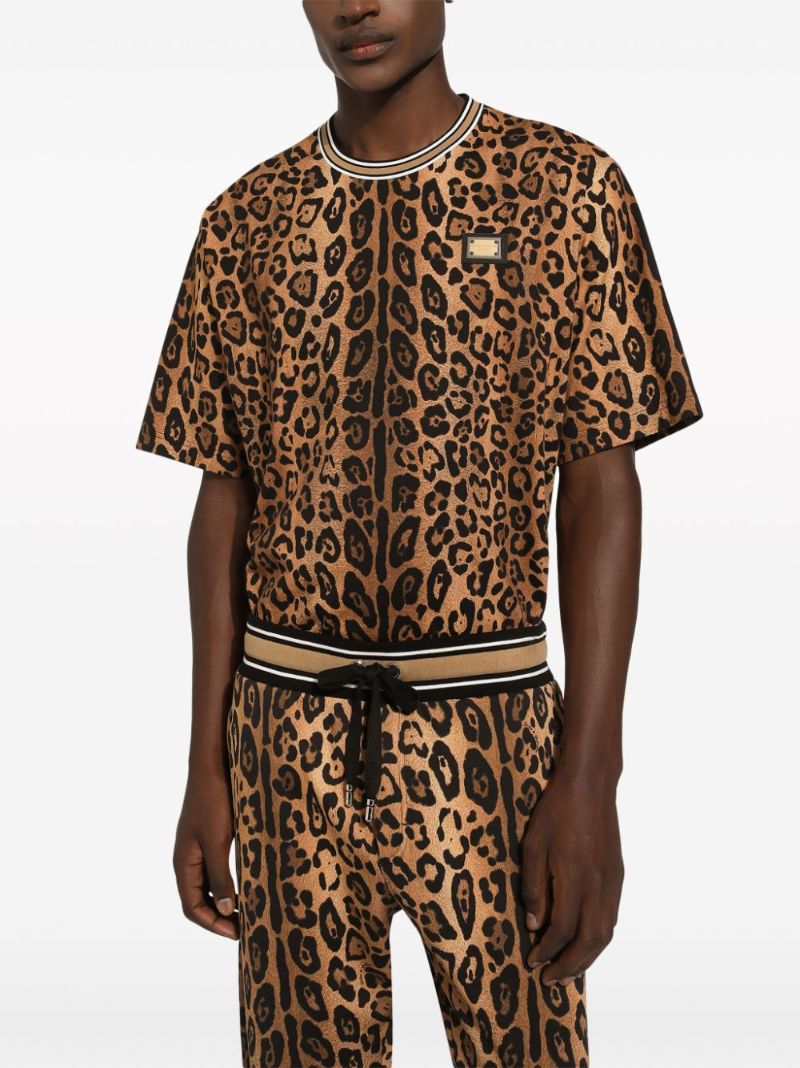 Brown Leopard-print Cotton T-shirt