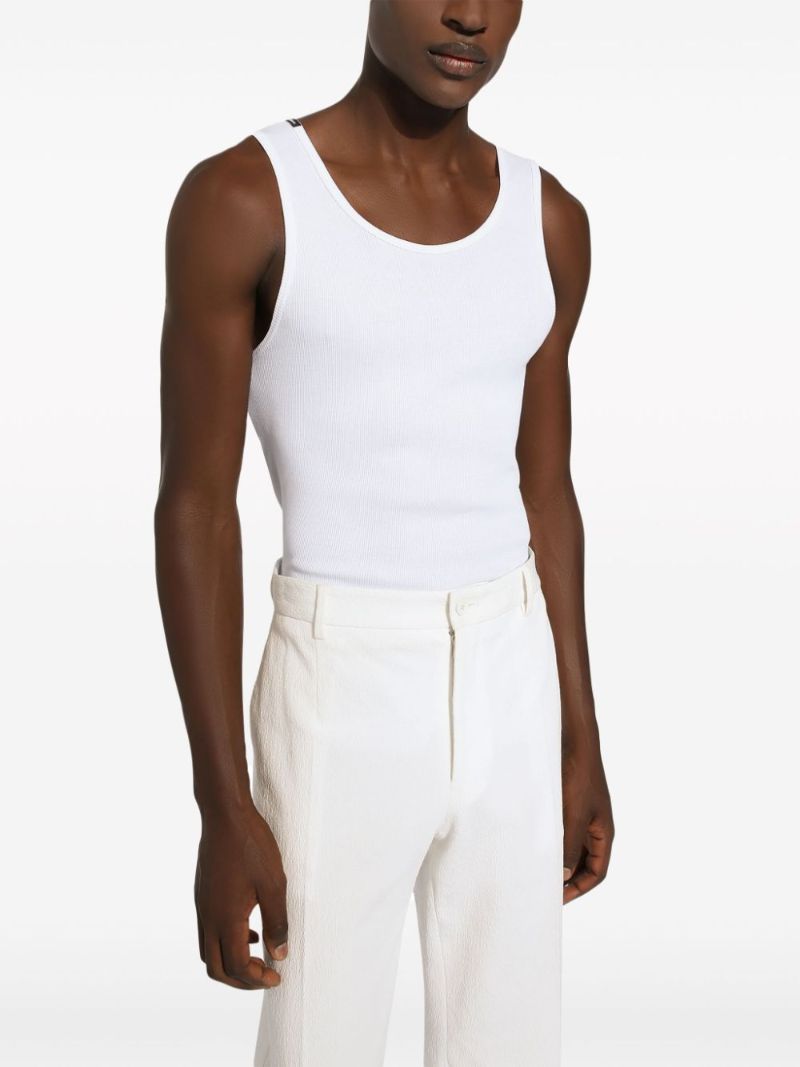 White Ribbed Cotton Tank Top
