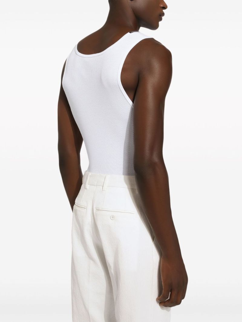 White Ribbed Cotton Tank Top