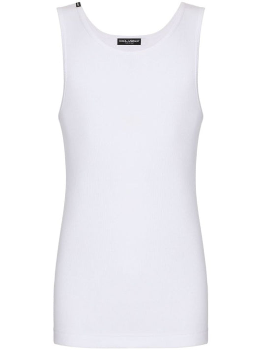 White Ribbed Cotton Tank Top