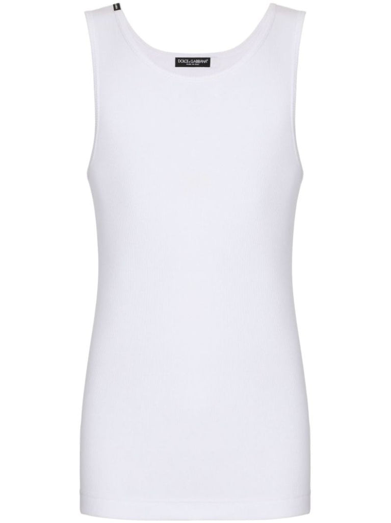 White Ribbed Cotton Tank Top