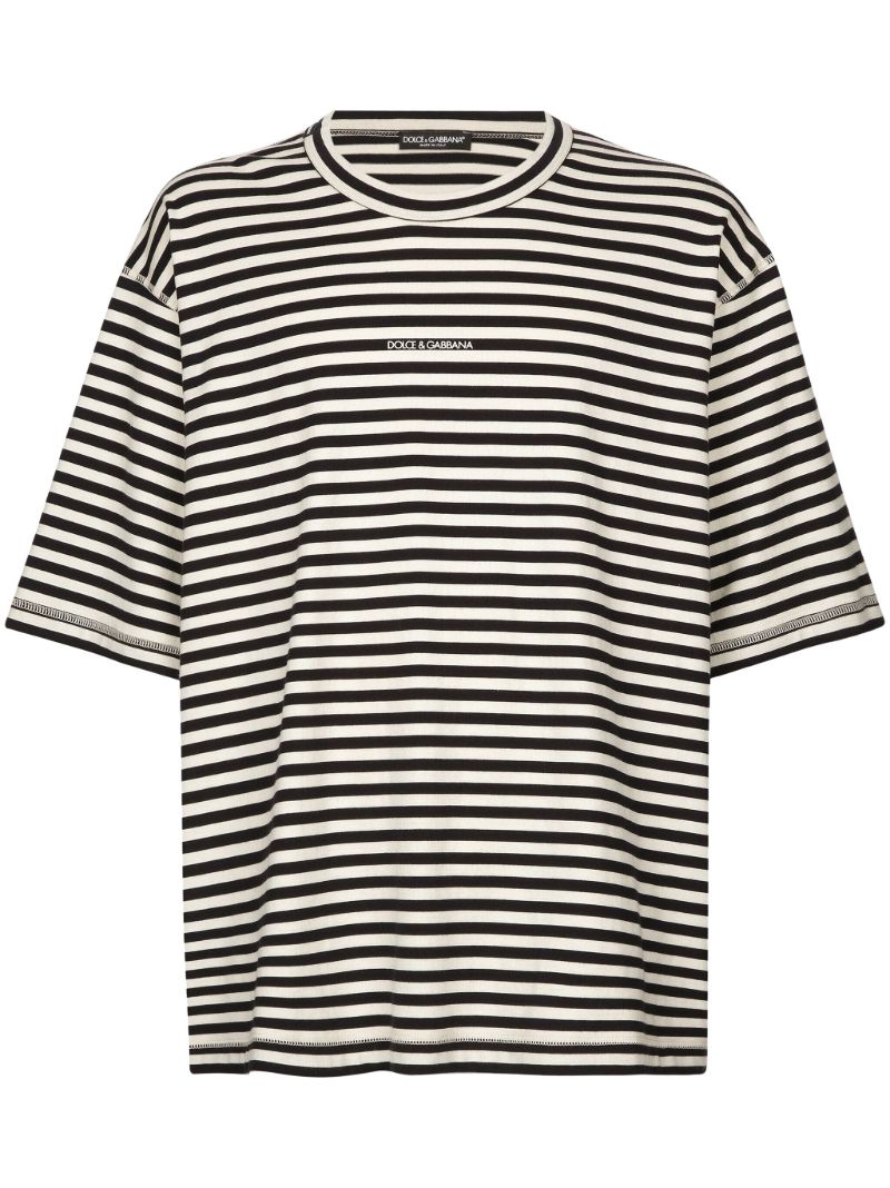 Black and White Stripe-print Cotton T-shirt