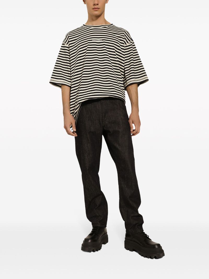 Black and White Stripe-print Cotton T-shirt