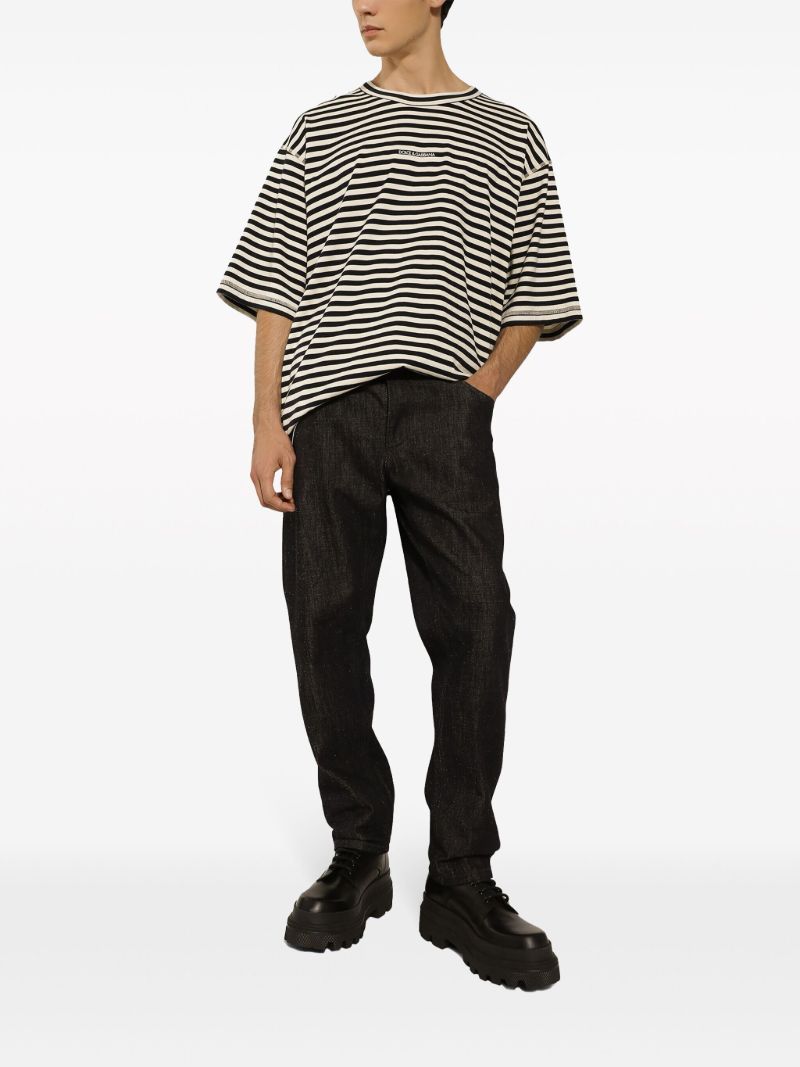 Black and White Stripe-print Cotton T-shirt
