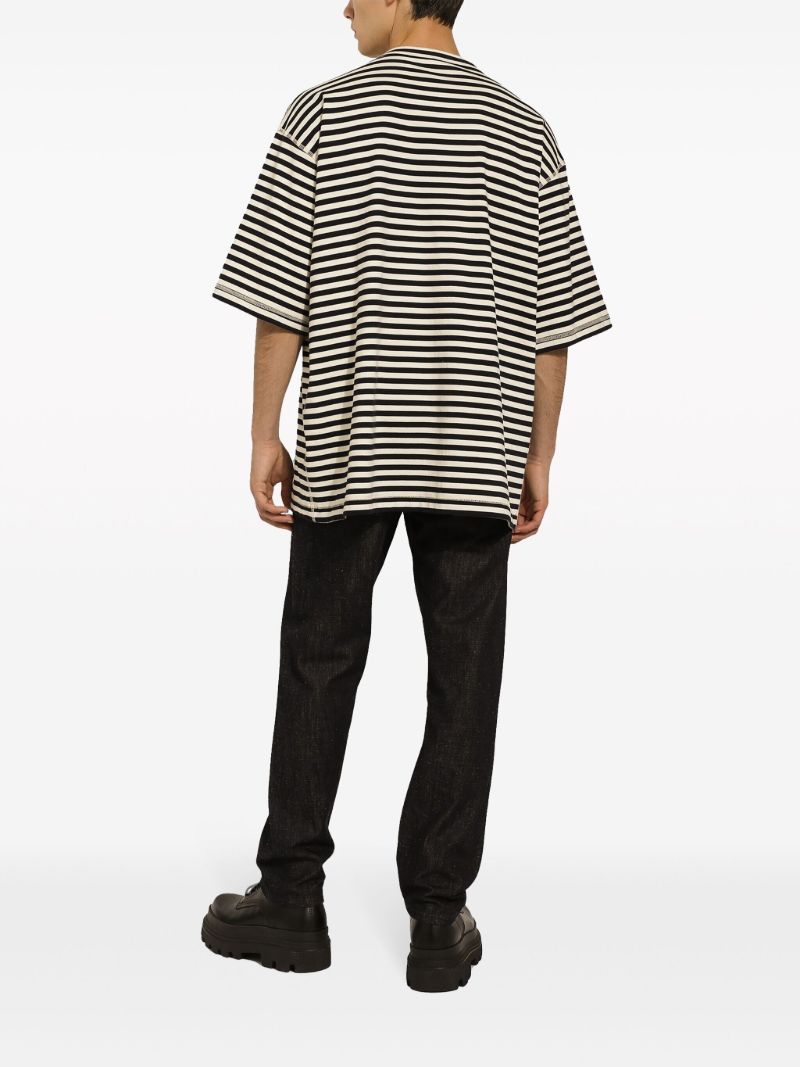 Black and White Stripe-print Cotton T-shirt