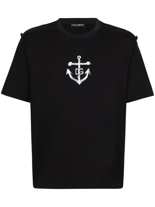 Blue Marina-print Cotton T-shirt