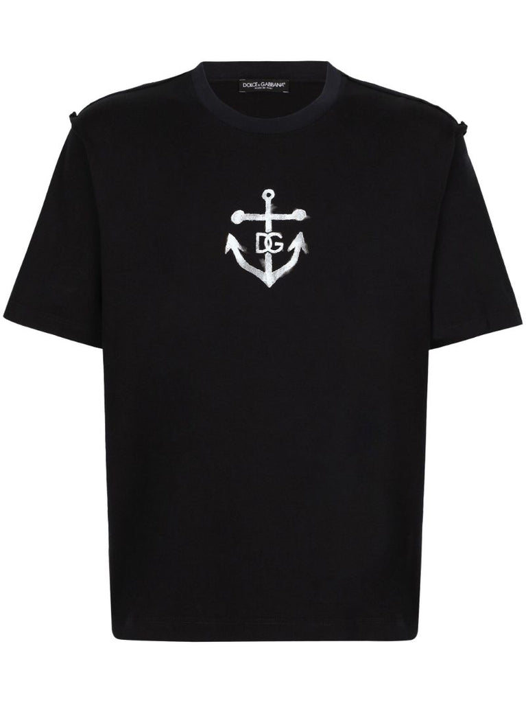 Blue Marina-print Cotton T-shirt