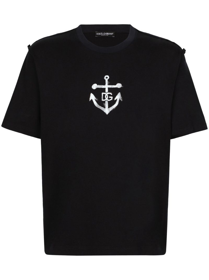 Blue Marina-print Cotton T-shirt