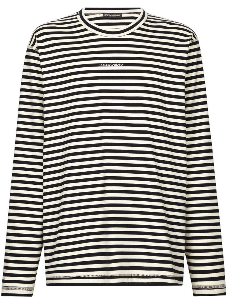 Black and White Stripe-print Cotton T-shirt