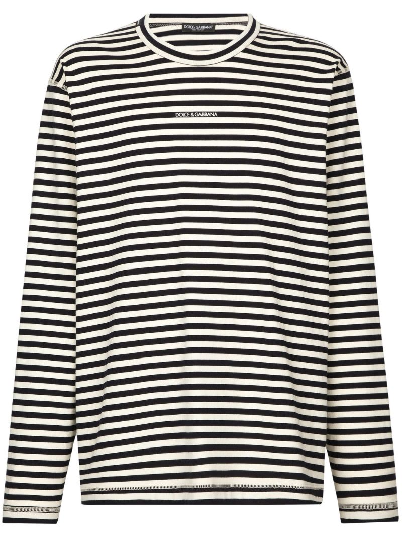 Black and White Stripe-print Cotton T-shirt