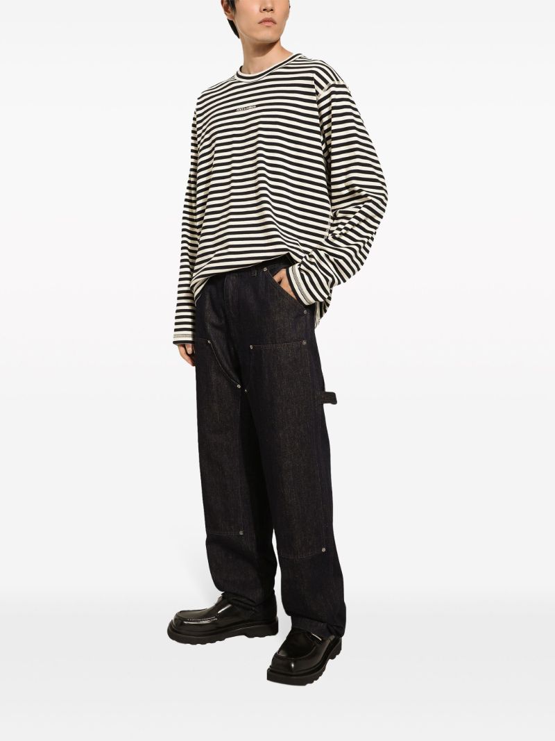 Black and White Stripe-print Cotton T-shirt