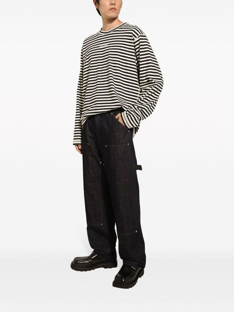 Black and White Stripe-print Cotton T-shirt