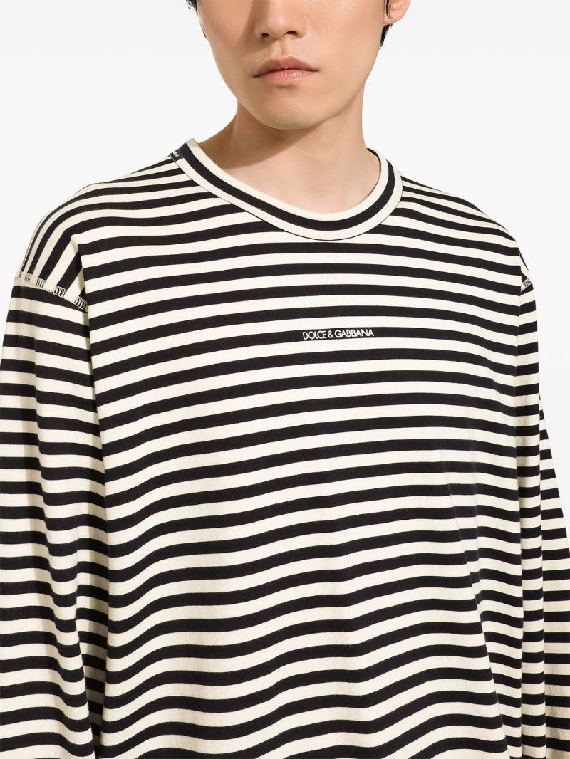Black and White Stripe-print Cotton T-shirt
