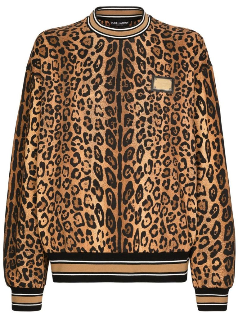Brown Leopard-print Cotton Sweatshirt