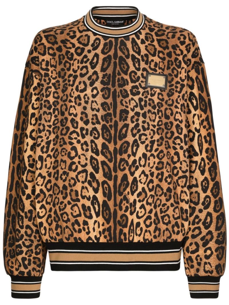 Brown Leopard-print Cotton Sweatshirt