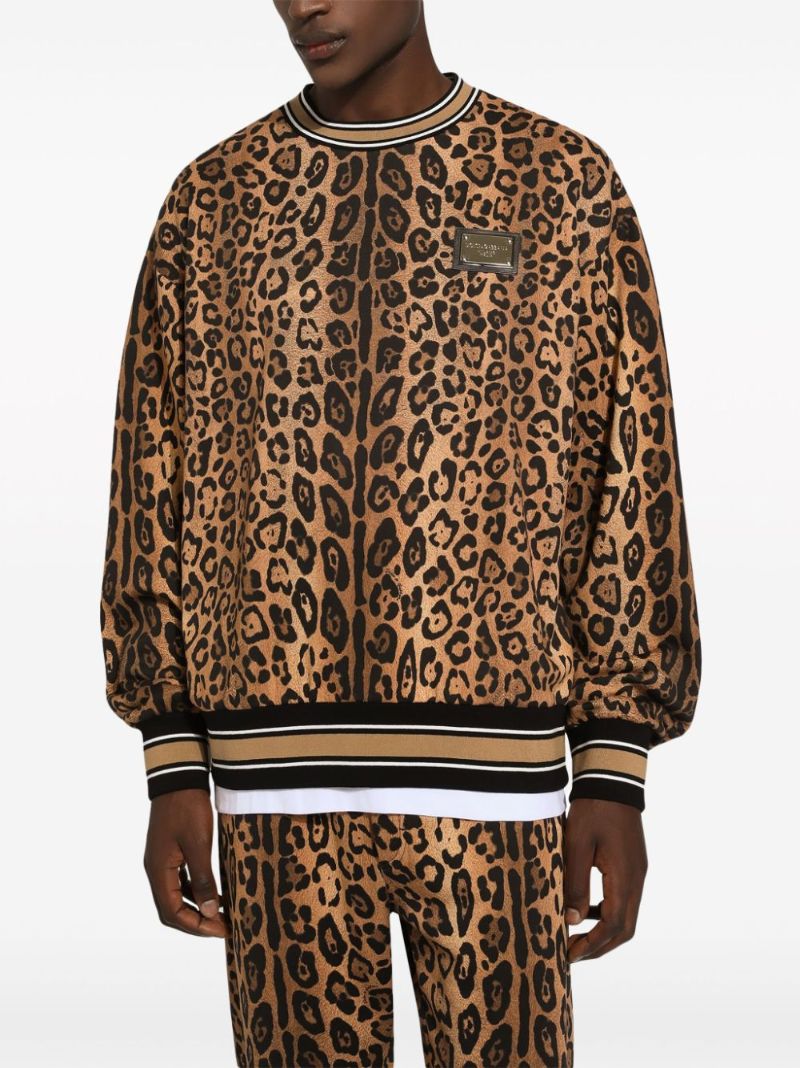 Brown Leopard-print Cotton Sweatshirt