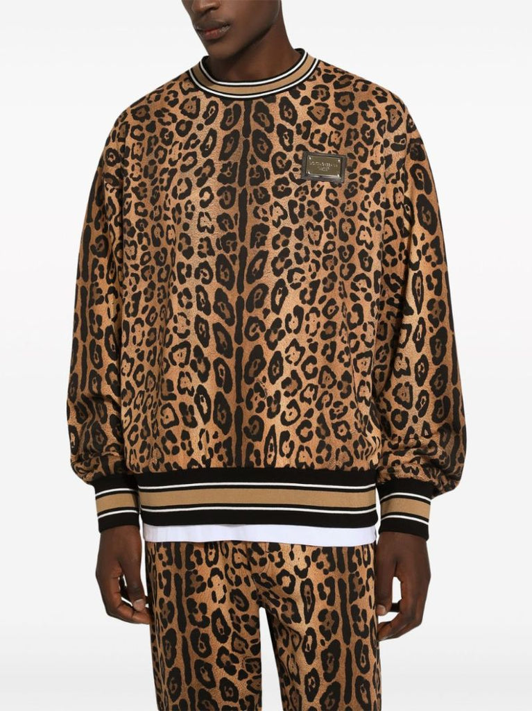 Brown Leopard-print Cotton Sweatshirt