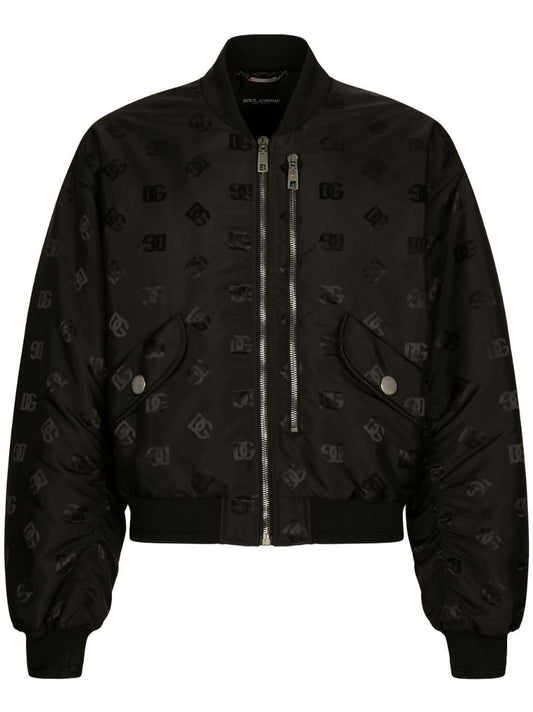Black Monogram-print Satin Bomber Jacket