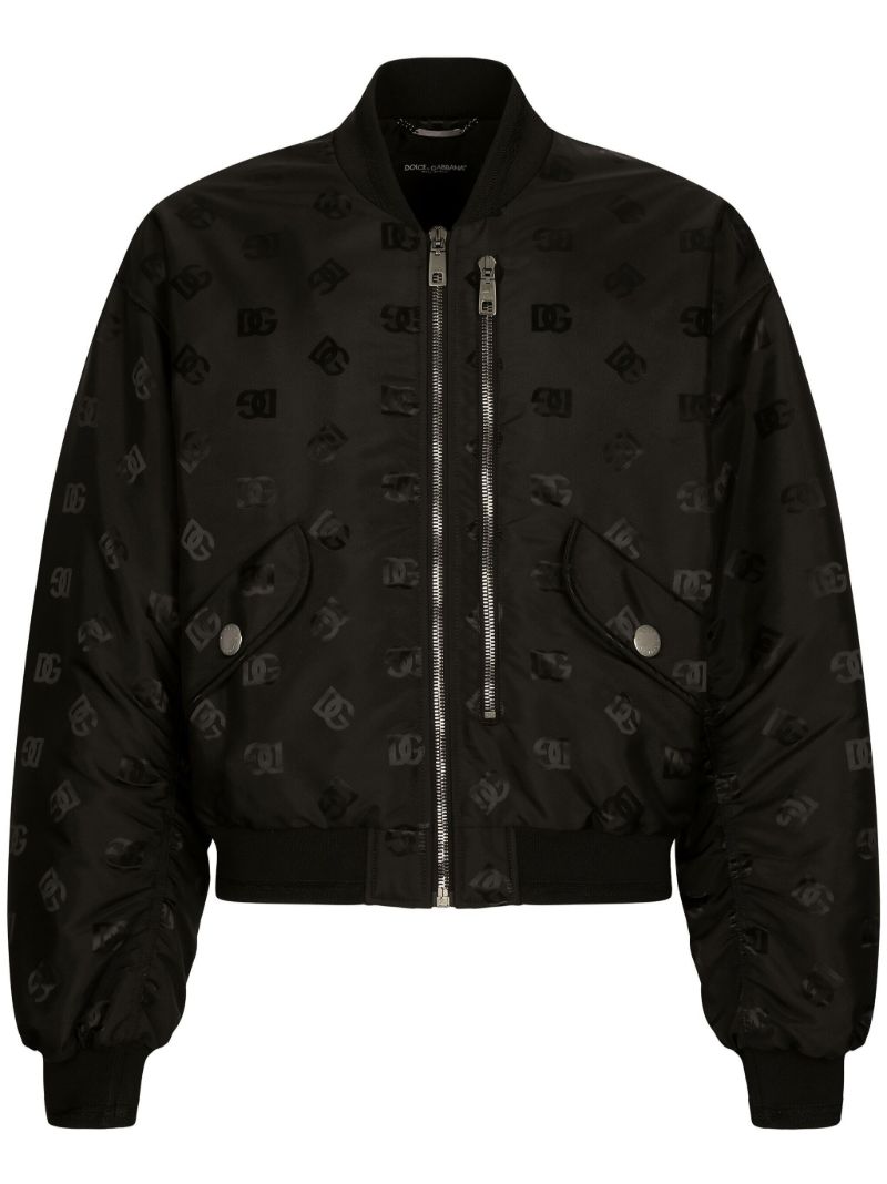 Black Monogram-print Satin Bomber Jacket
