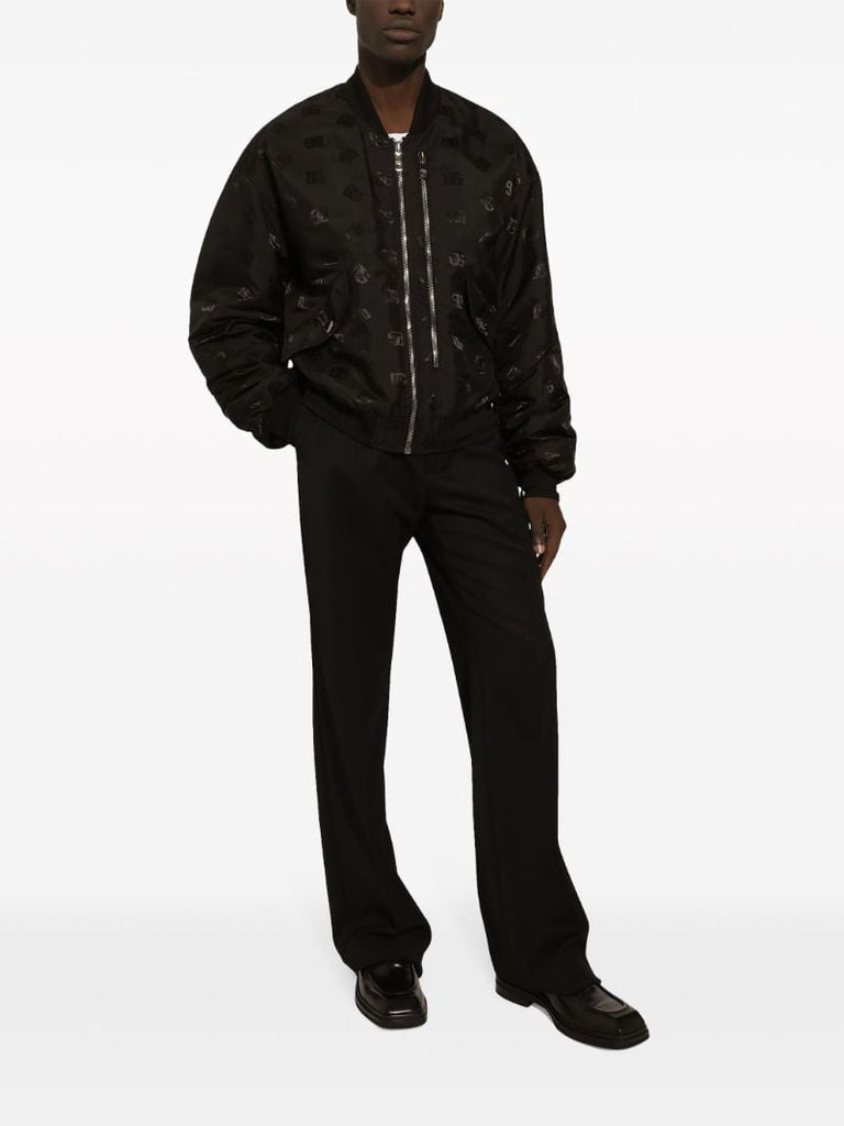 Black Monogram-print Satin Bomber Jacket