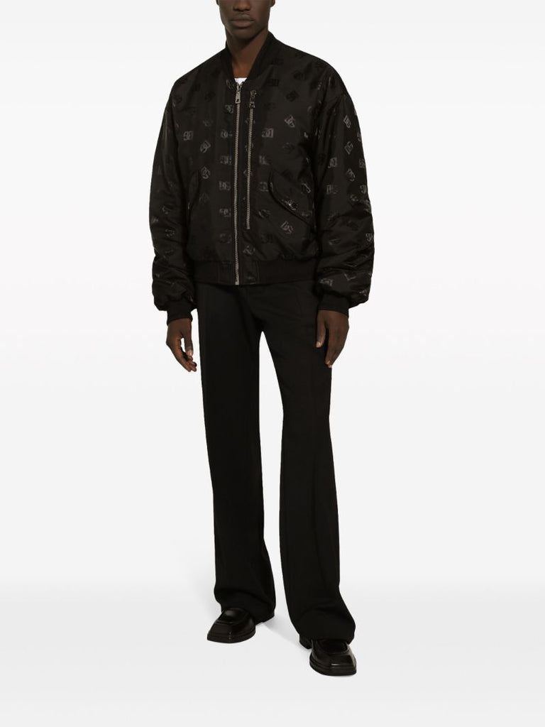 Black Monogram-print Satin Bomber Jacket