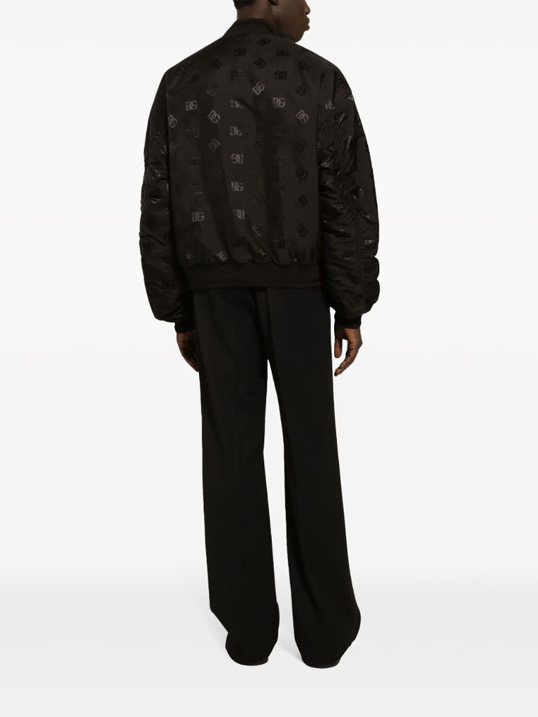 Black Monogram-print Satin Bomber Jacket