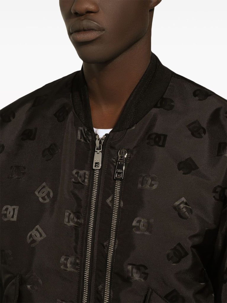 Black Monogram-print Satin Bomber Jacket